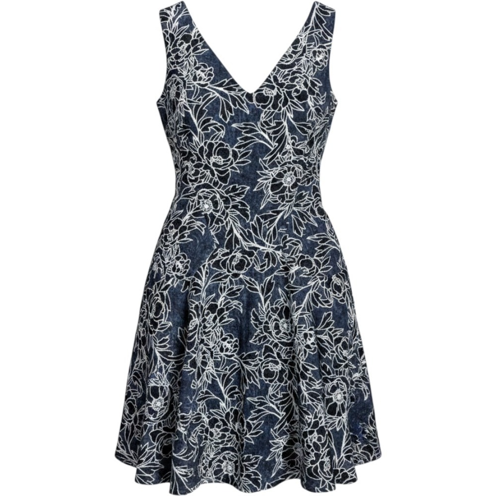 Tommy Hilfiger Floral Lace Fit and Flare Dress Womens 8 Blue/Black Chic Party